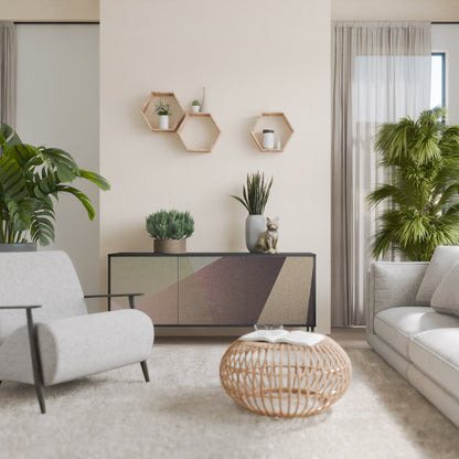 BEIGE GEOMETRY 3-dörrars skänk i svart finish