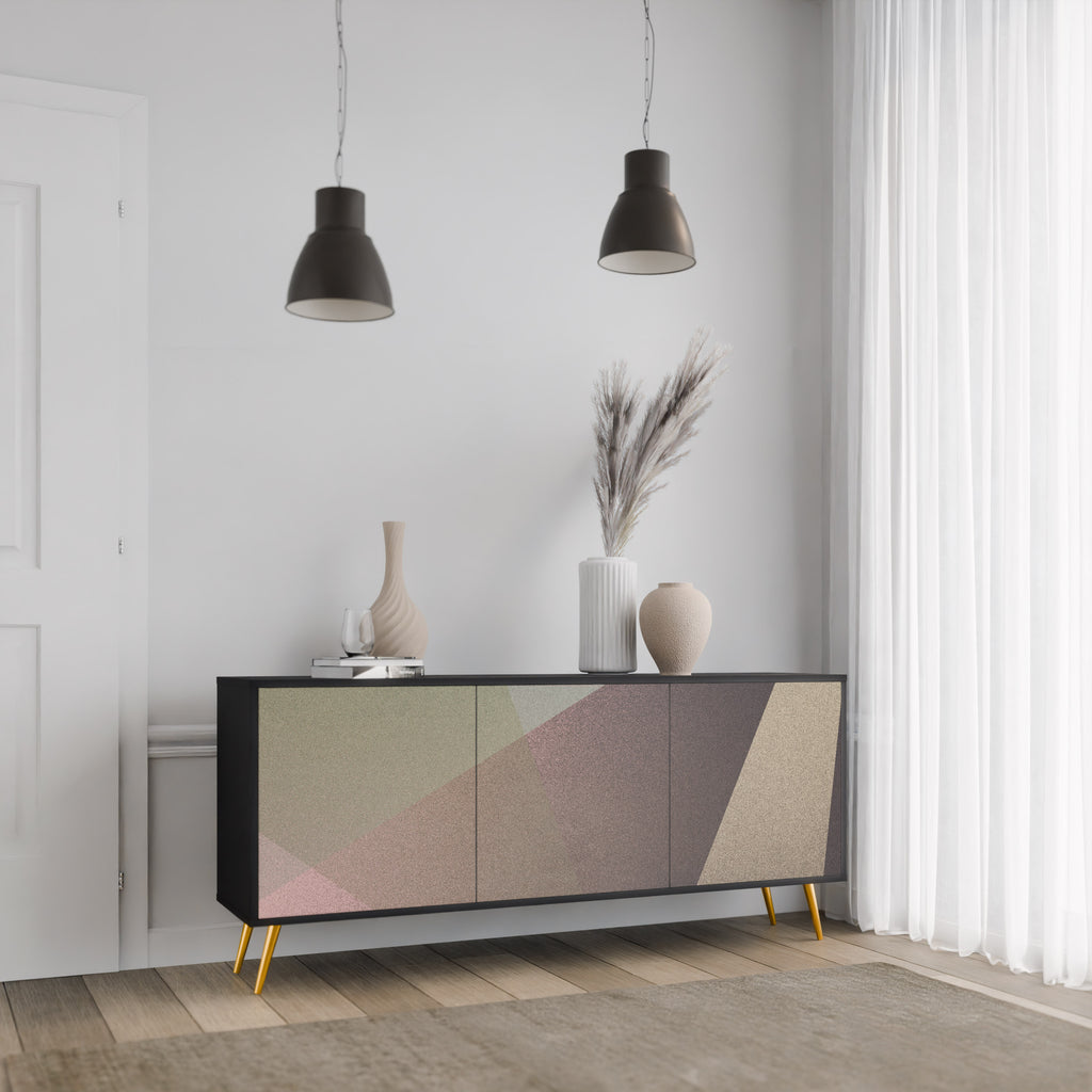 BEIGE GEOMETRY 3-dörrars skänk i svart finish