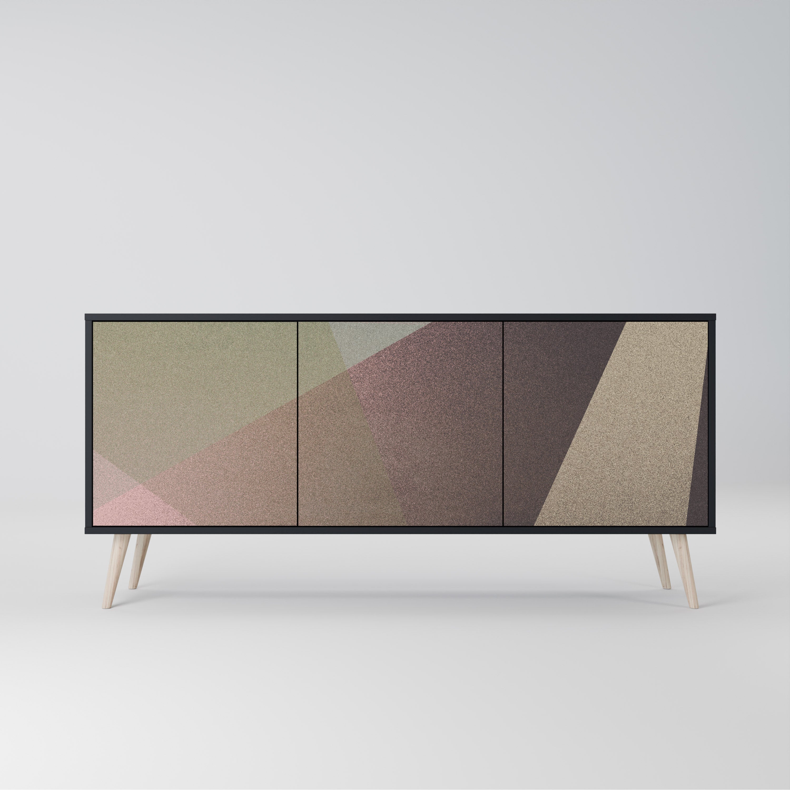 BEIGE GEOMETRY 3-dörrars skänk i svart finish