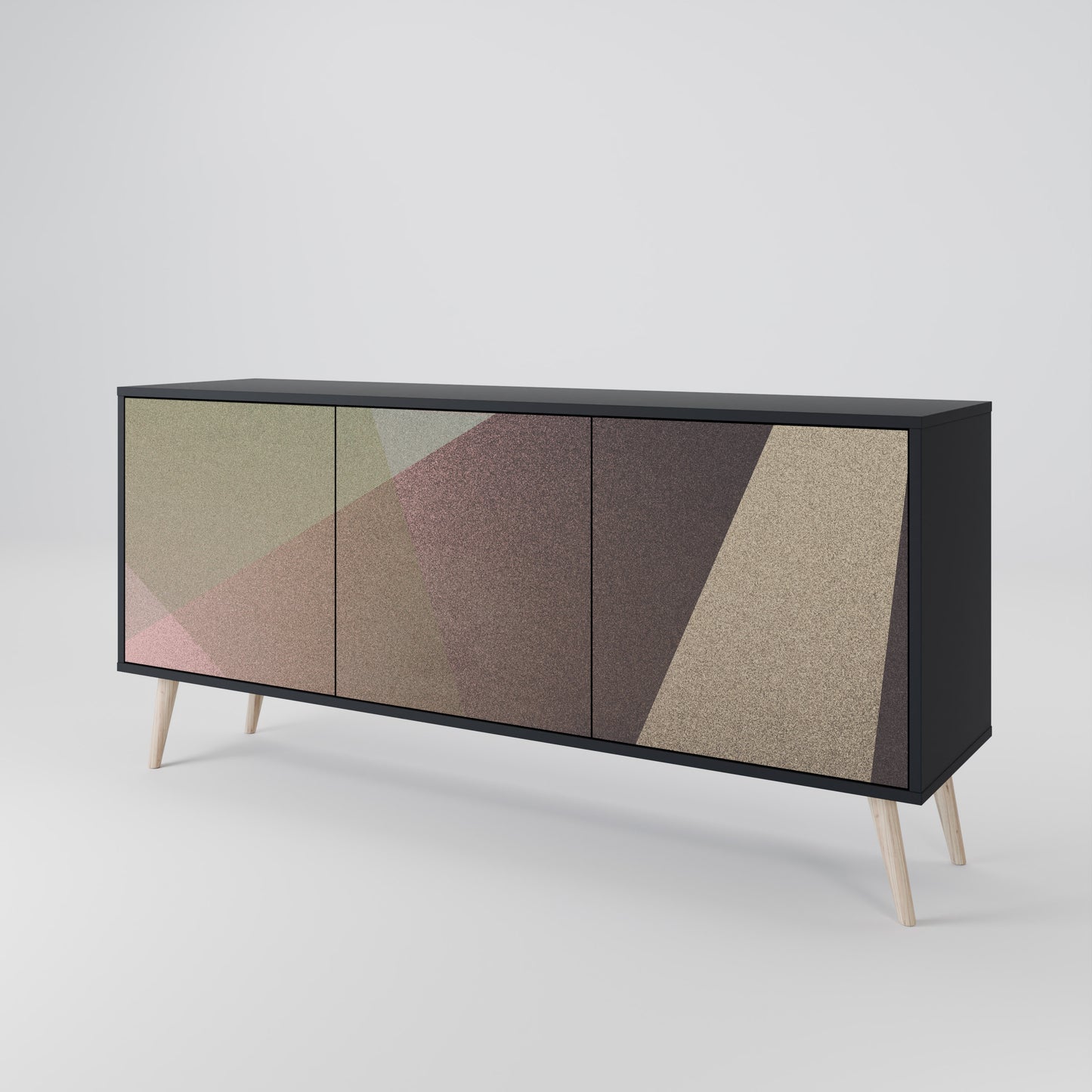 BEIGE GEOMETRY 3-dörrars skänk i svart finish
