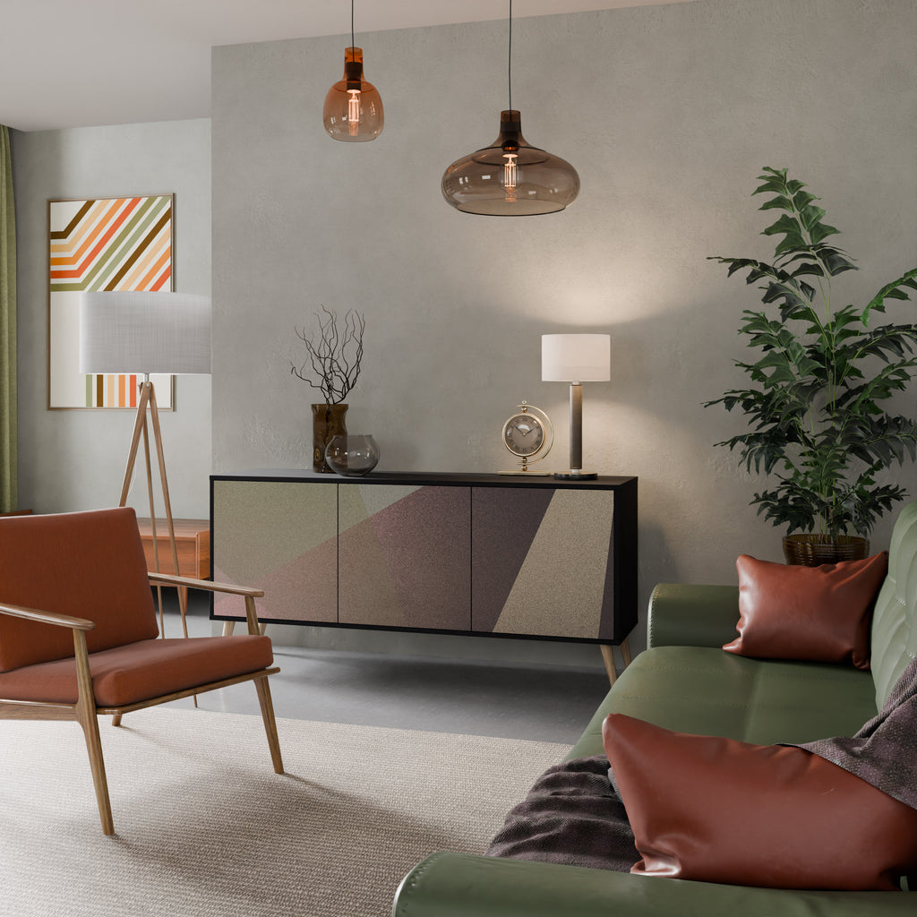 BEIGE GEOMETRY 3-dörrars skänk i svart finish