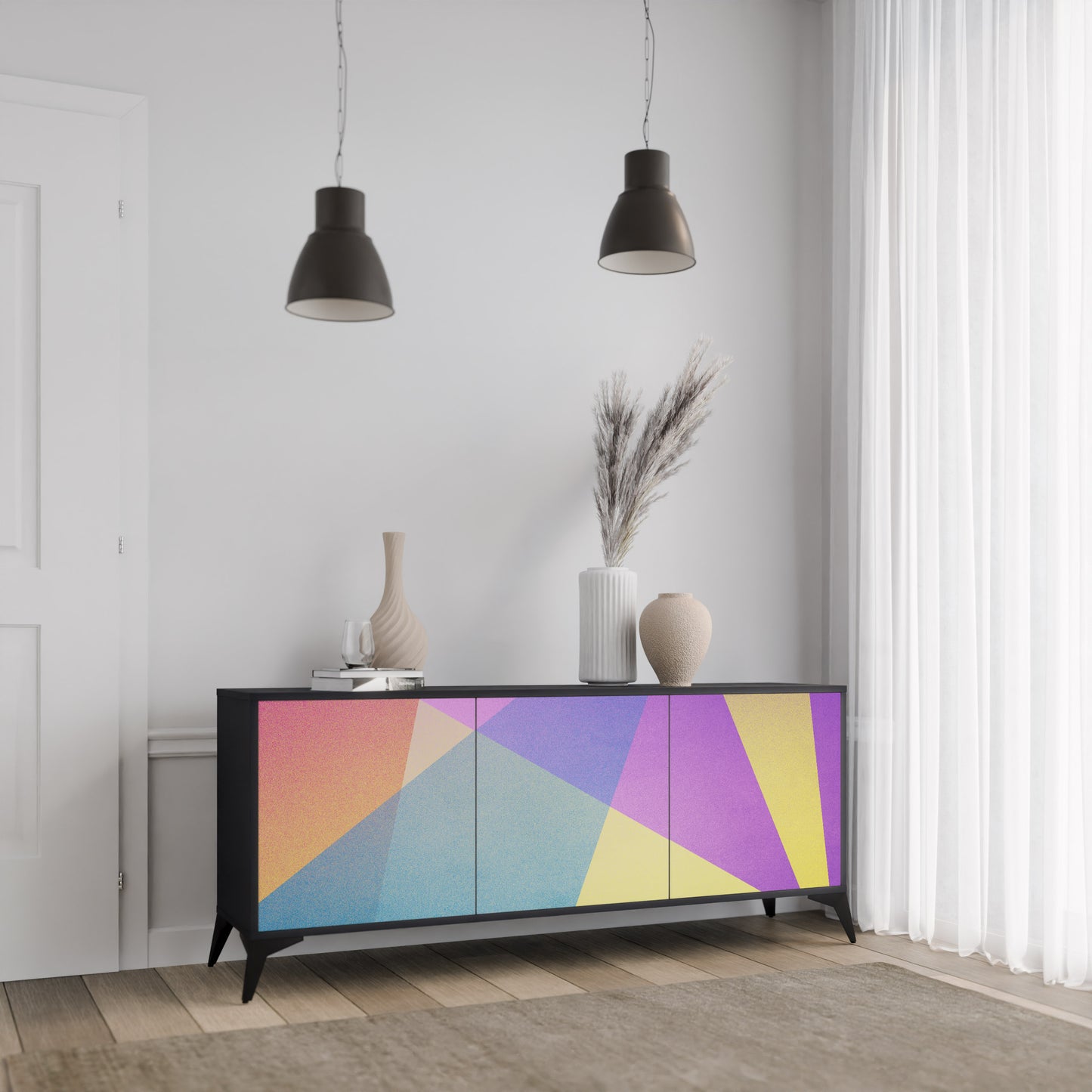 LJUS GEOMETRY 3-dörrars skänk i svart finish