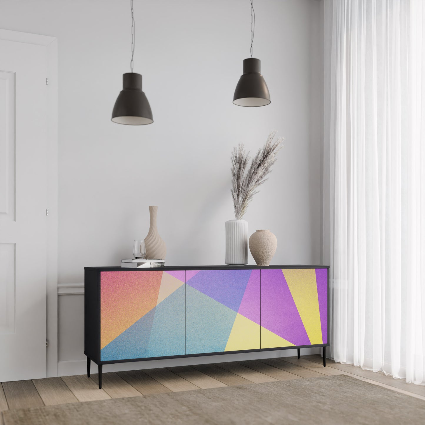 LJUS GEOMETRY 3-dörrars skänk i svart finish
