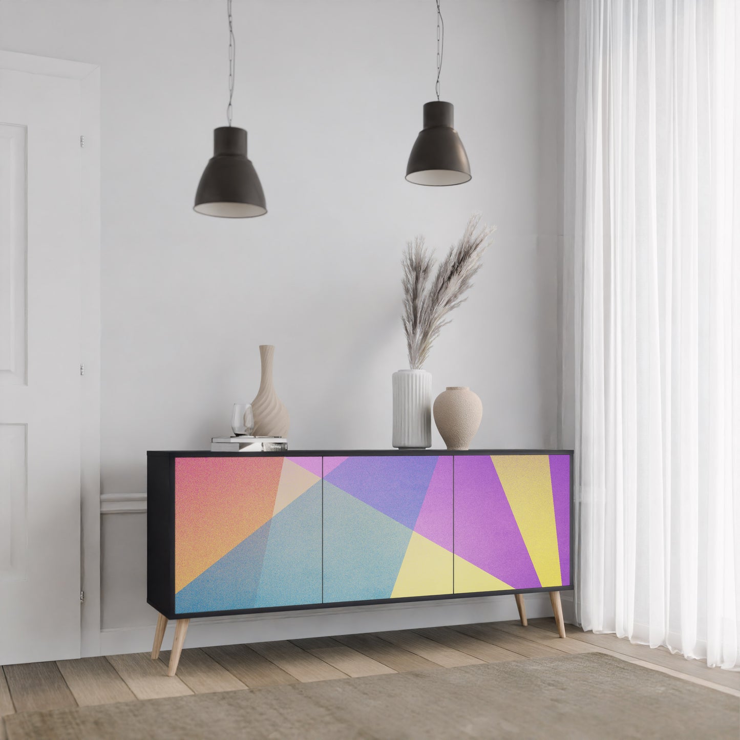 LJUS GEOMETRY 3-dörrars skänk i svart finish