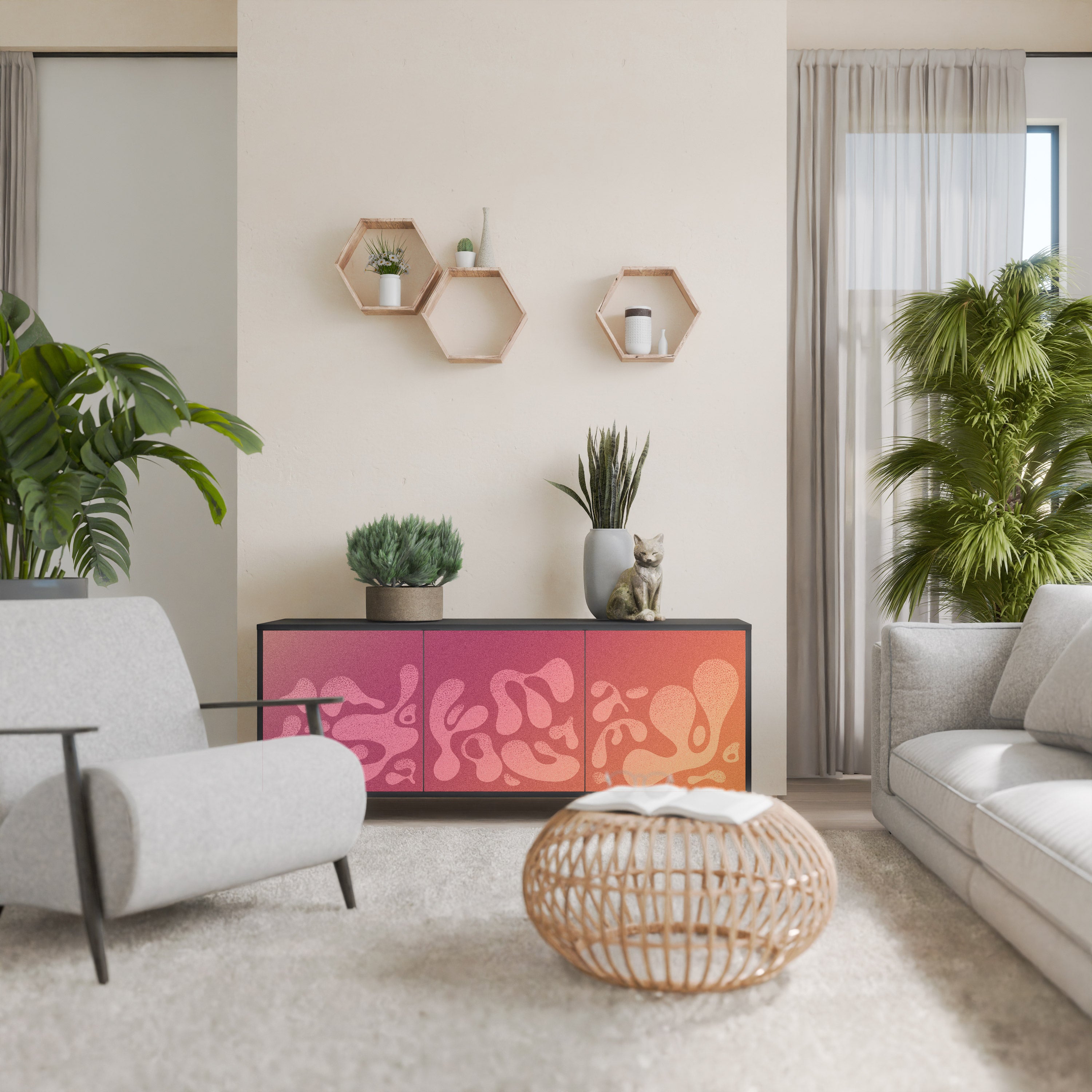 IRREGULAR ROSA 3-dörrars skänk i svart finish