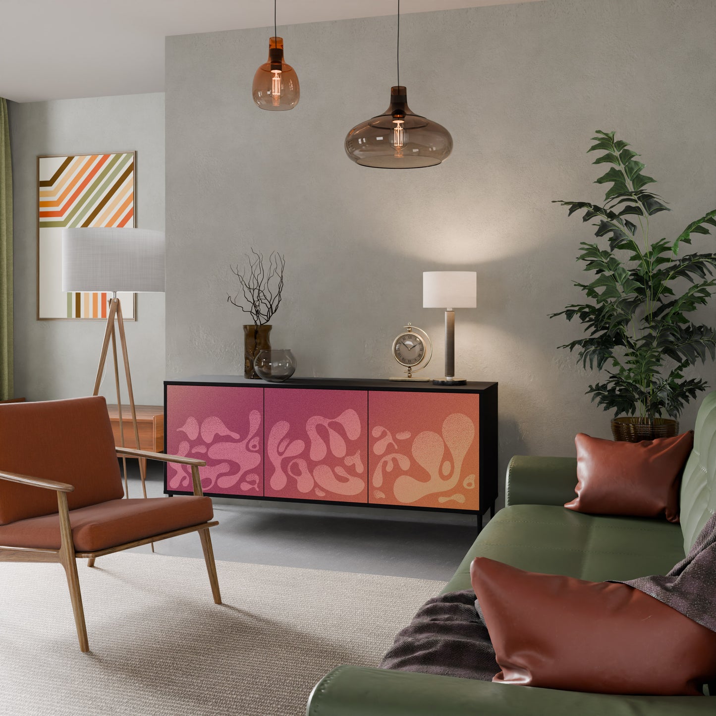 IRREGULAR PINK 3-Door Sideboard in Black Finish