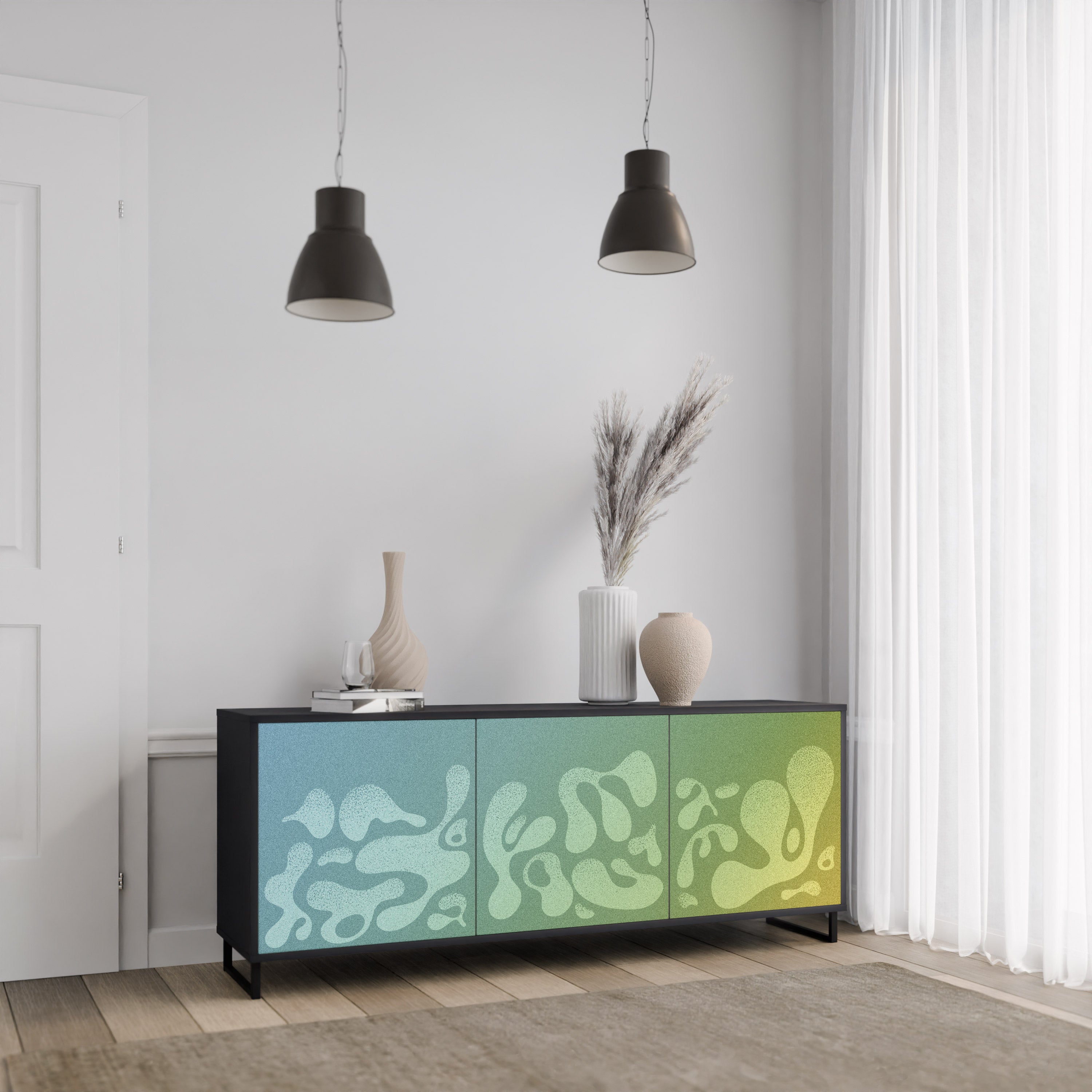 IRREGULAR BLUE 3-Dörrars skänk i svart finish