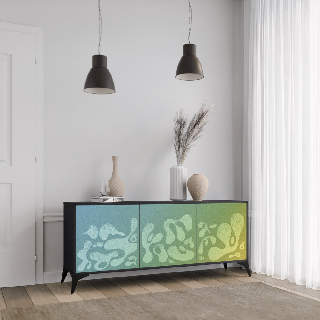 IRREGULAR BLUE 3-Dörrars skänk i svart finish