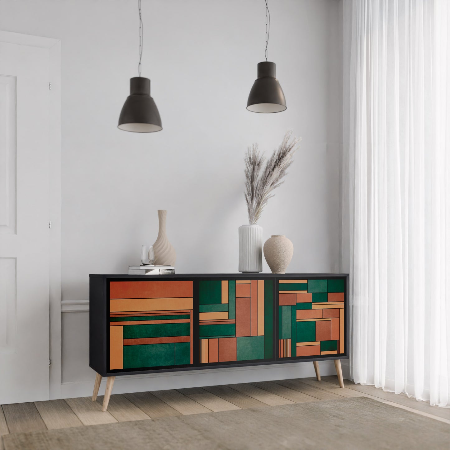EARTHY FIGURES 3-dörrars skänk i svart finish