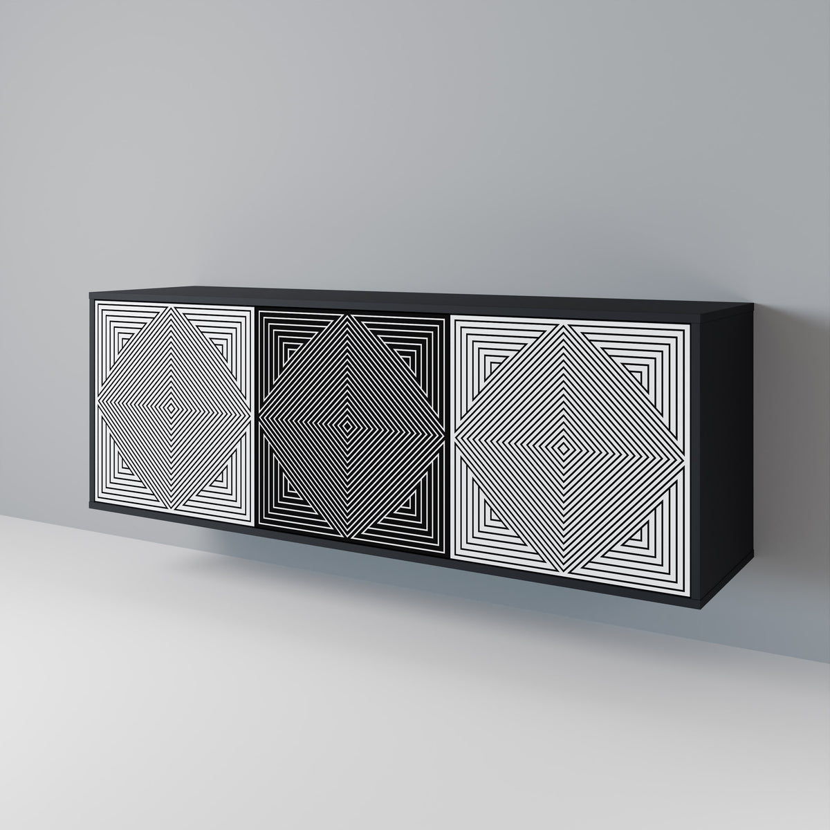 POLYGON ILLUSION Skänk med tre dörrar