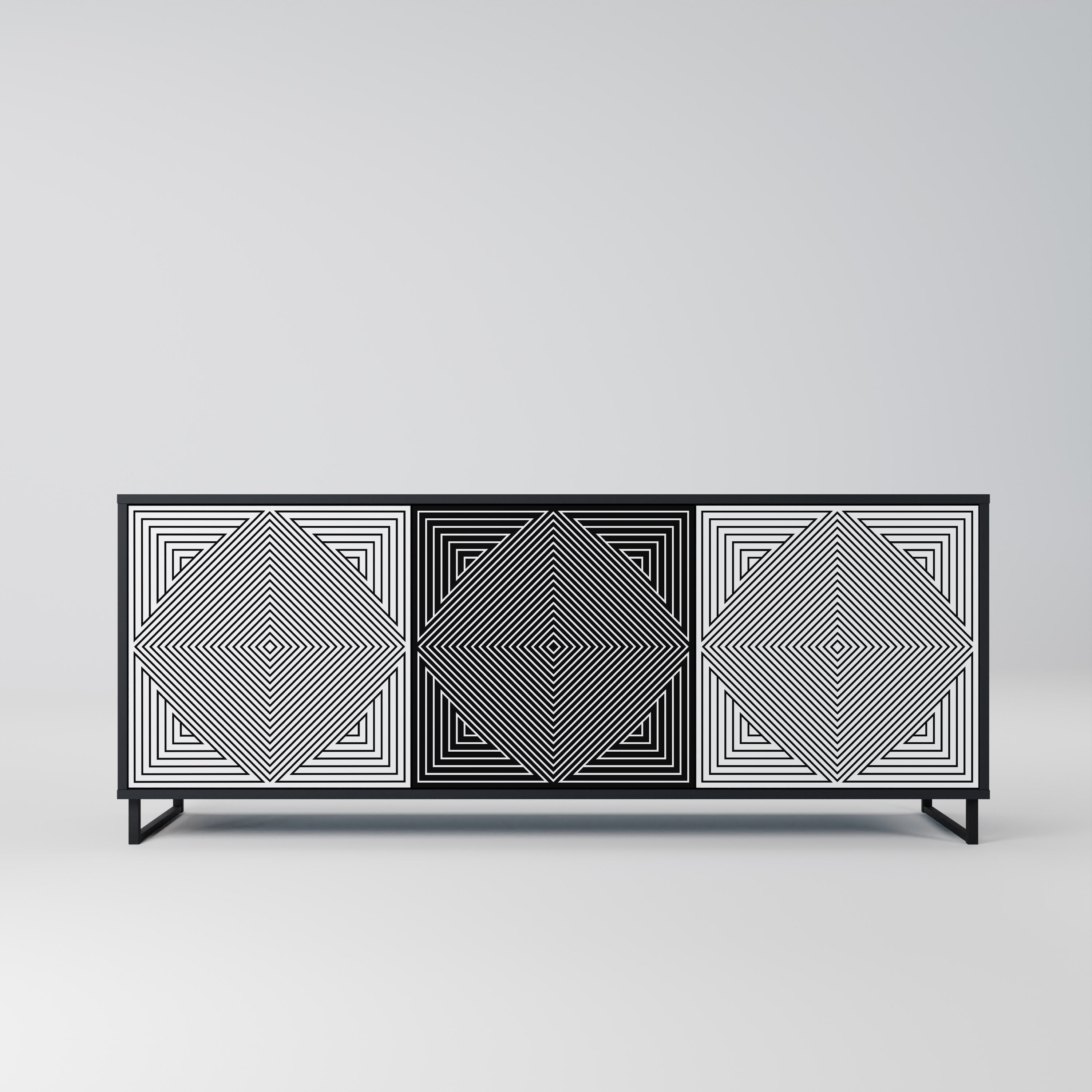 POLYGON ILLUSION 3-dörrars skänk i svart finish