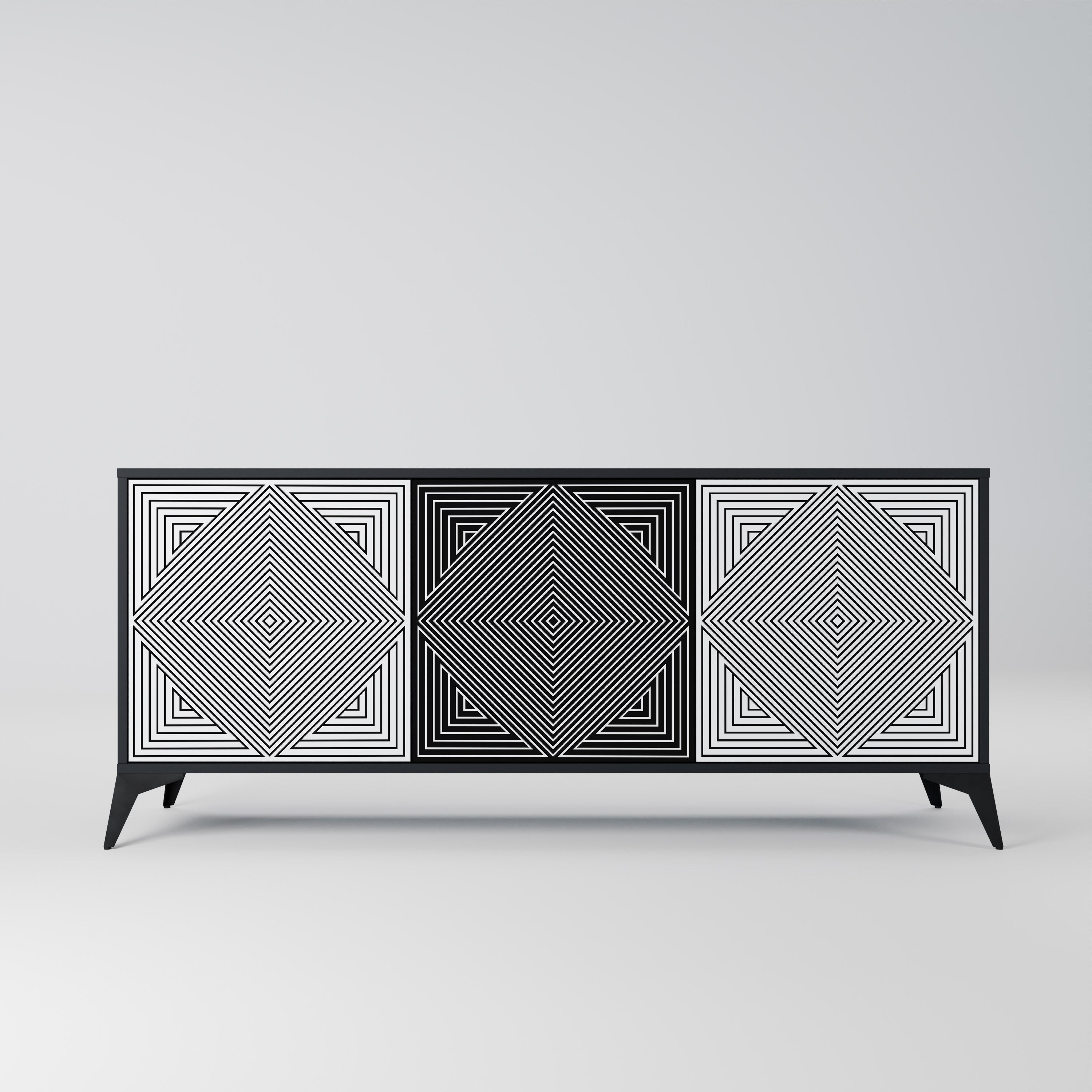 POLYGON ILLUSION 3-dörrars skänk i svart finish