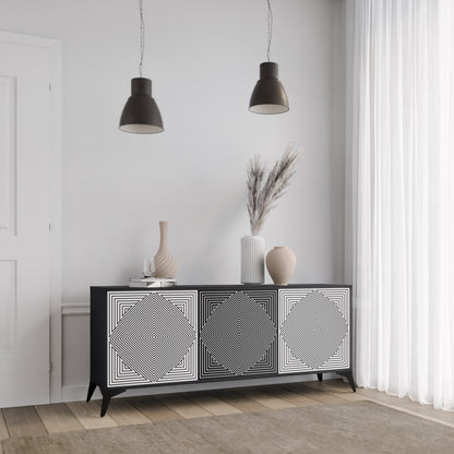 POLYGON ILLUSION 3-Door Sideboard in Black Finish