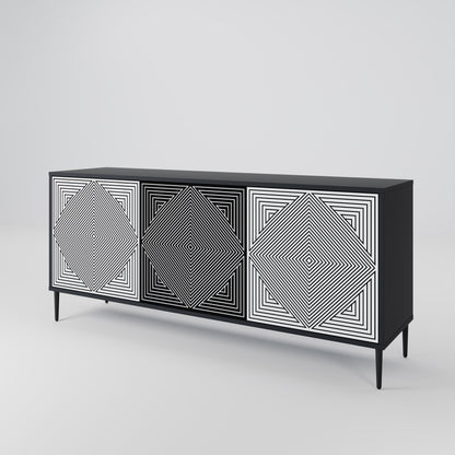 POLYGON ILLUSION 3-Door Sideboard in Black Finish