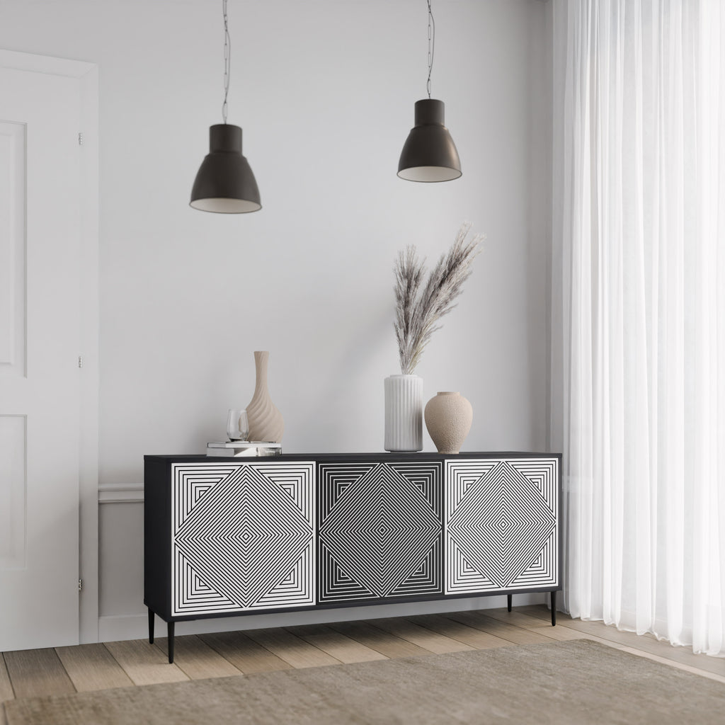 POLYGON ILLUSION 3-dörrars skänk i svart finish