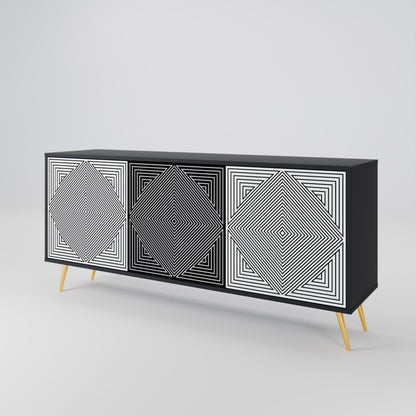 POLYGON ILLUSION 3-Door Sideboard in Black Finish