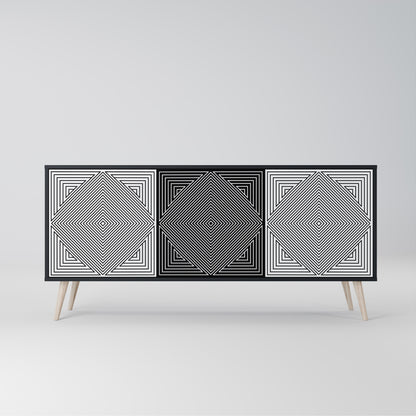 POLYGON ILLUSION 3-Door Sideboard in Black Finish