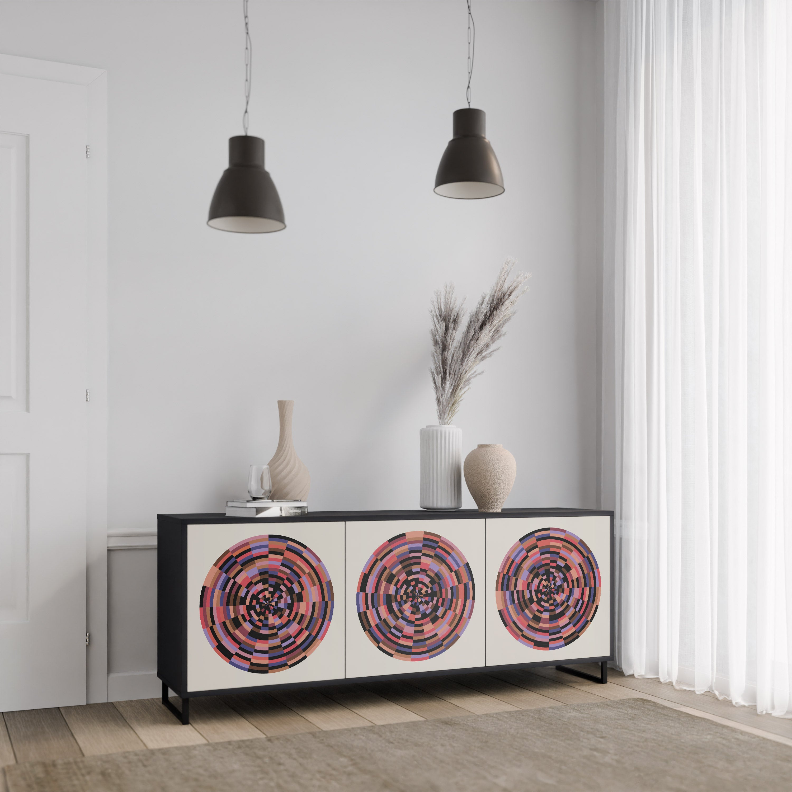 BRUN CIRCLES 3-dörrars skänk i svart finish