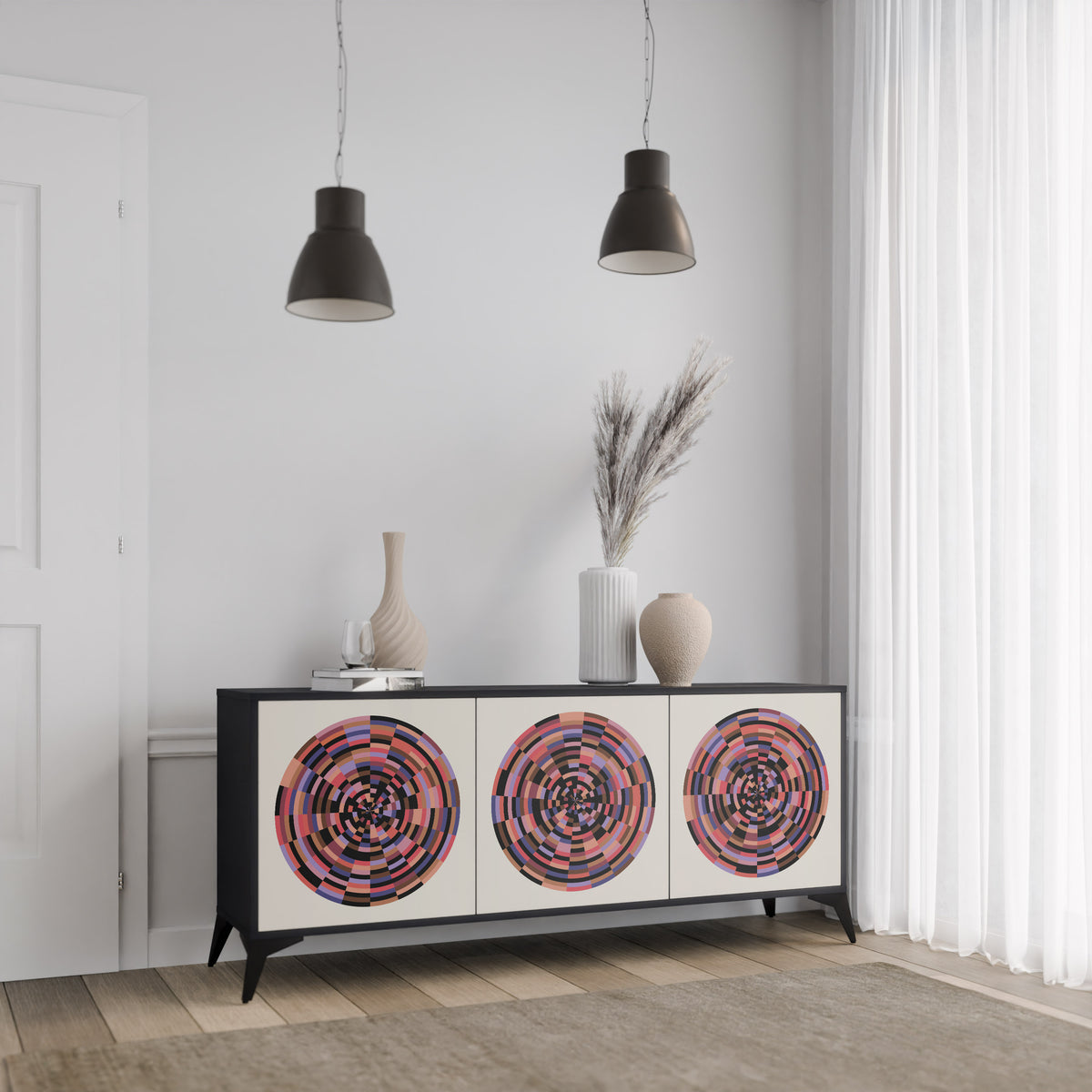 BROWN CIRCLES Skänk med tre dörrar
