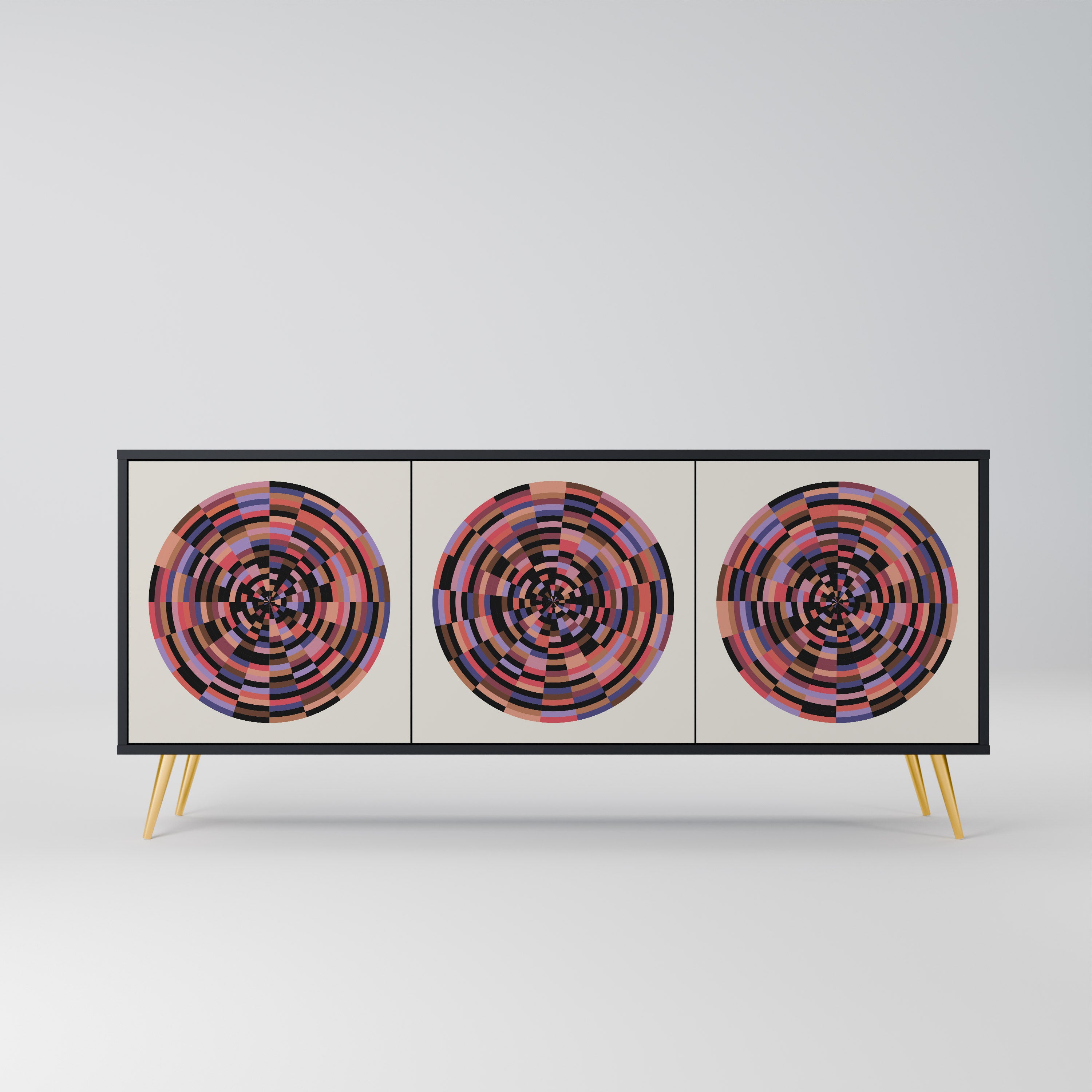 BRUN CIRCLES 3-dörrars skänk i svart finish