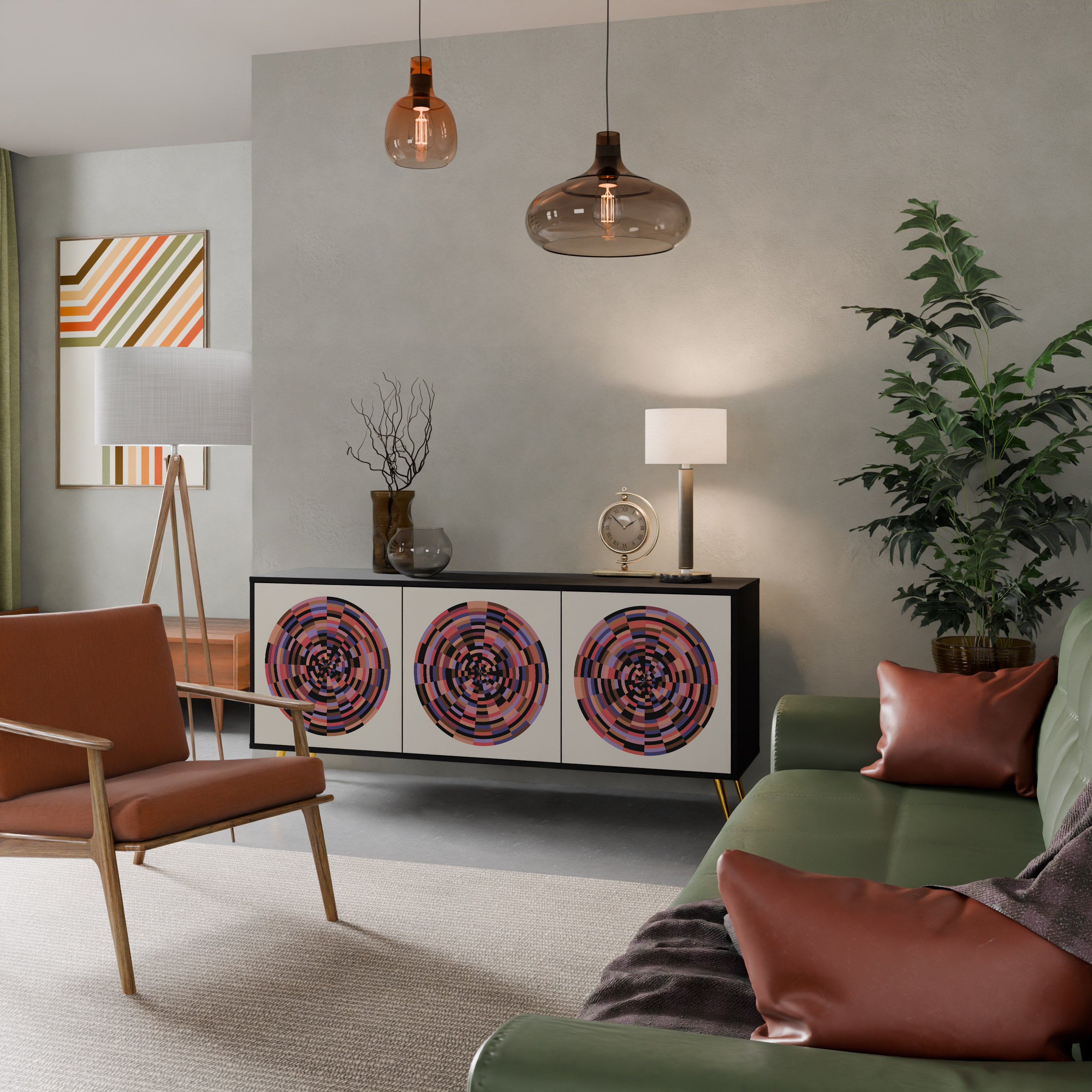 BRUN CIRCLES 3-dörrars skänk i svart finish