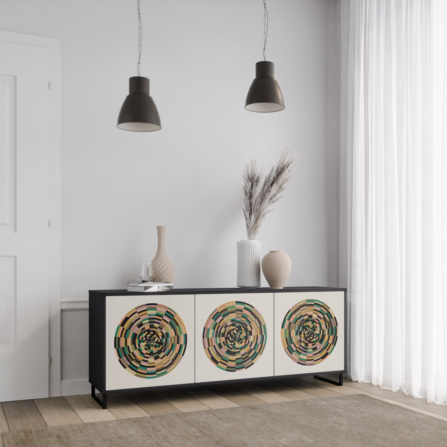 GREEN CIRCLES 3-dörrars skänk i svart finish