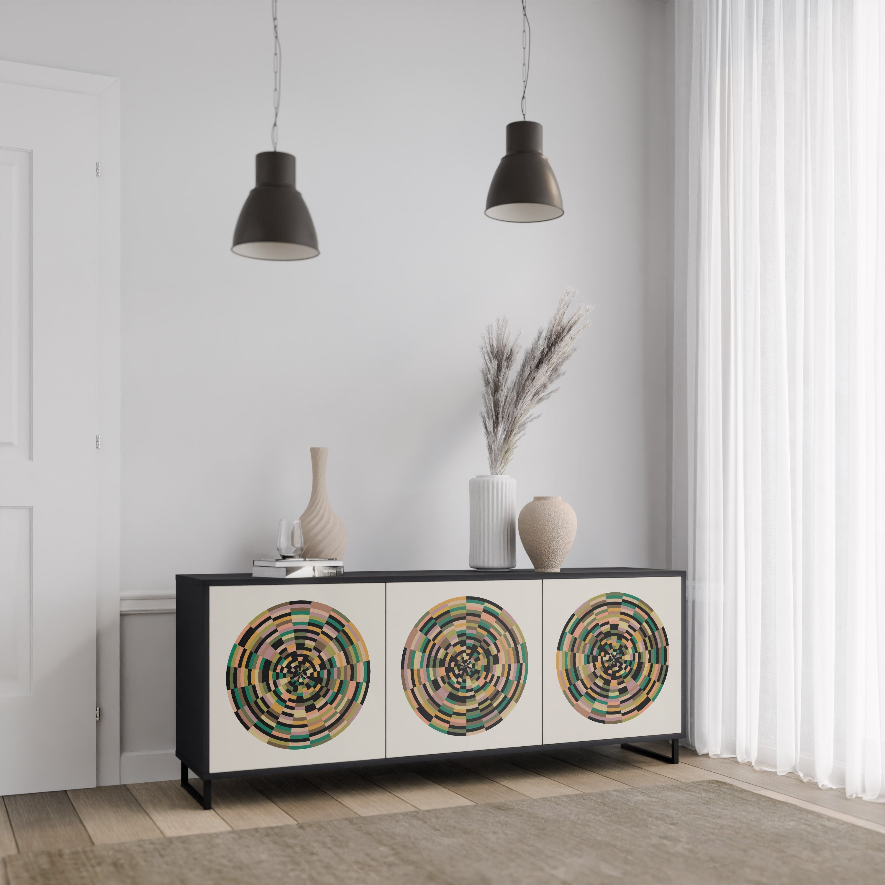 GREEN CIRCLES 3-dörrars skänk i svart finish