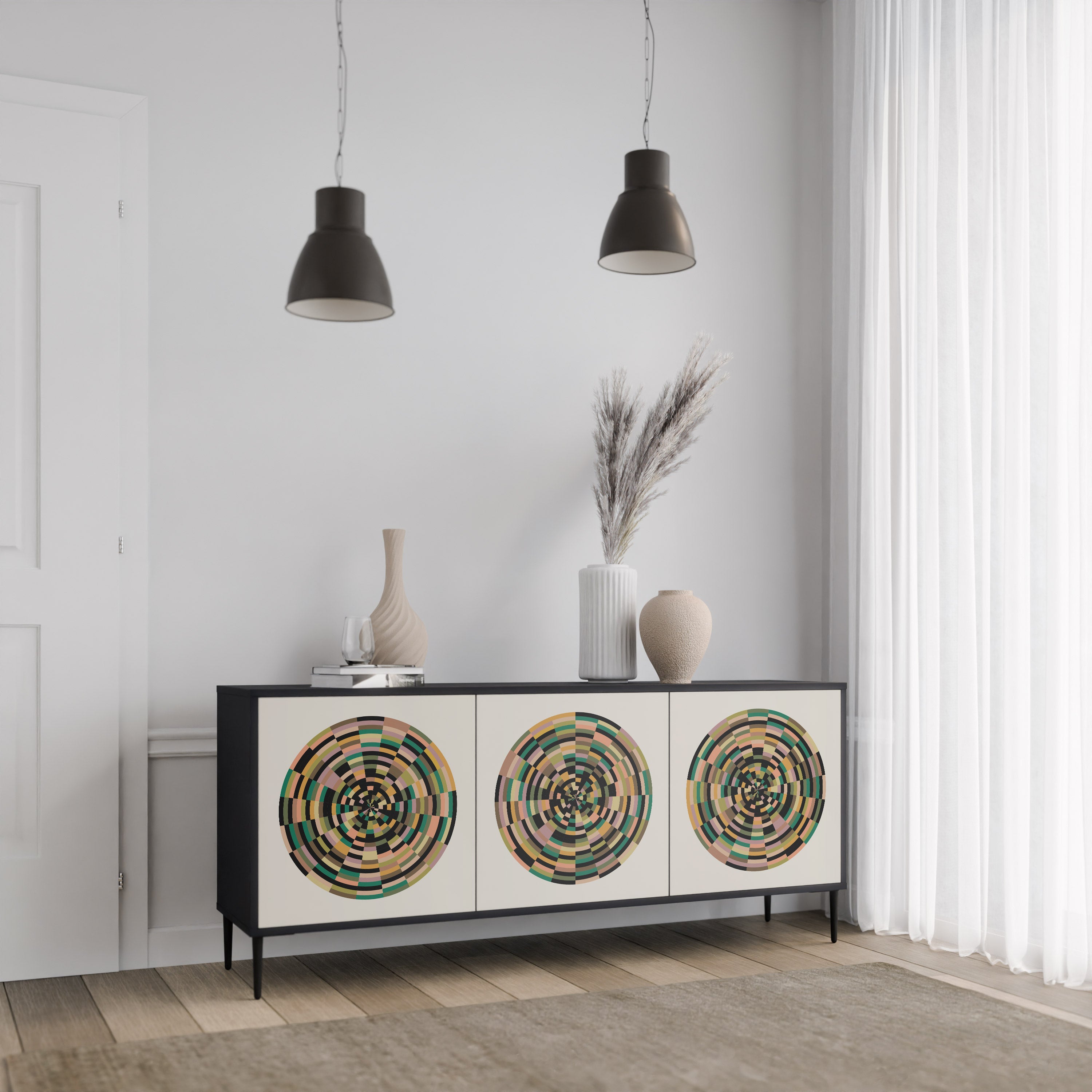 GREEN CIRCLES 3-dörrars skänk i svart finish