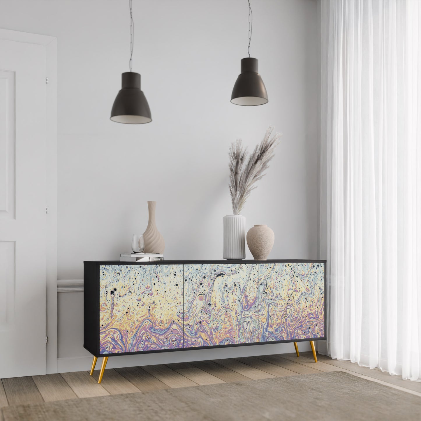 MOSAIC OF COLOURS 3-dörrars skänk i svart finish