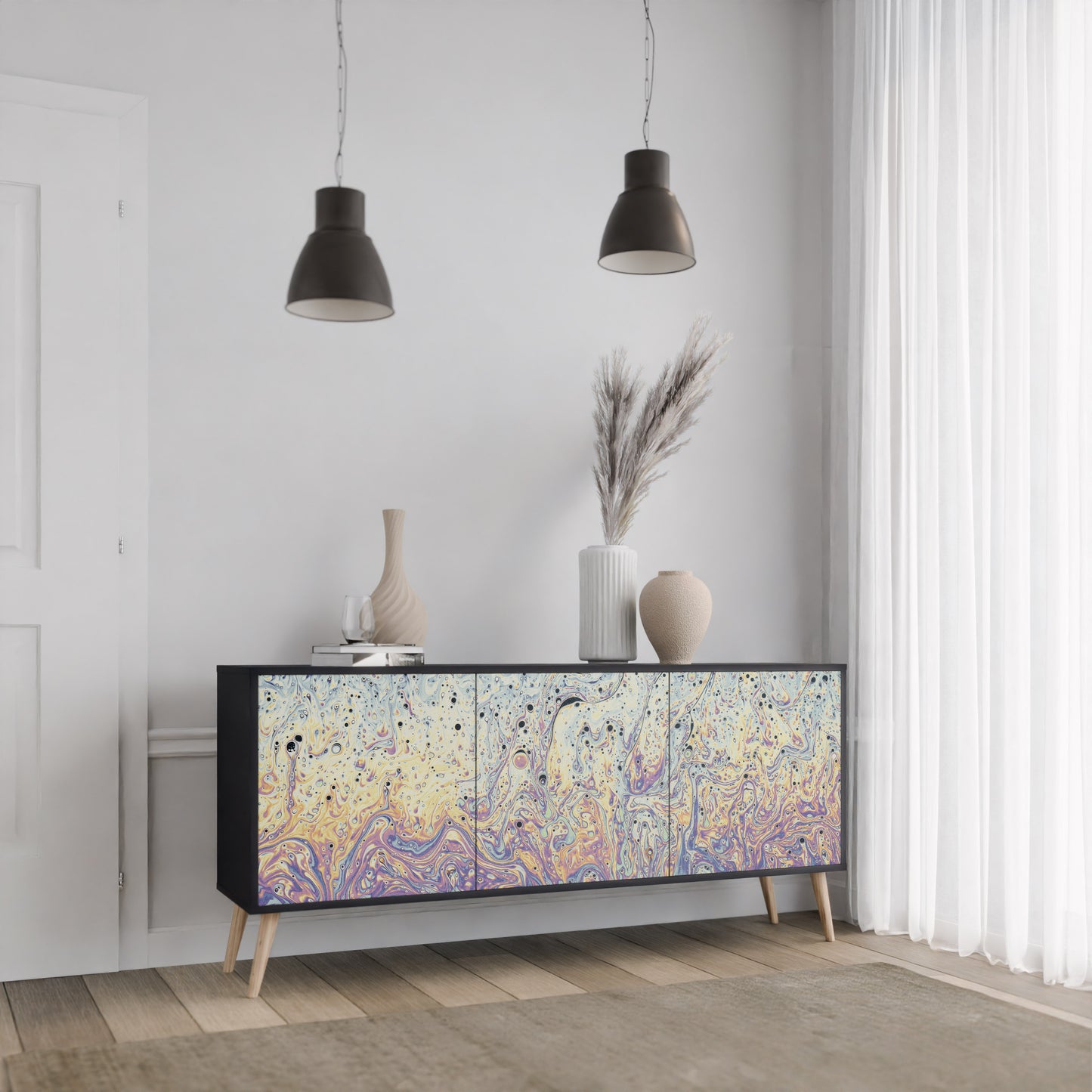MOSAIC OF COLOURS 3-dörrars skänk i svart finish