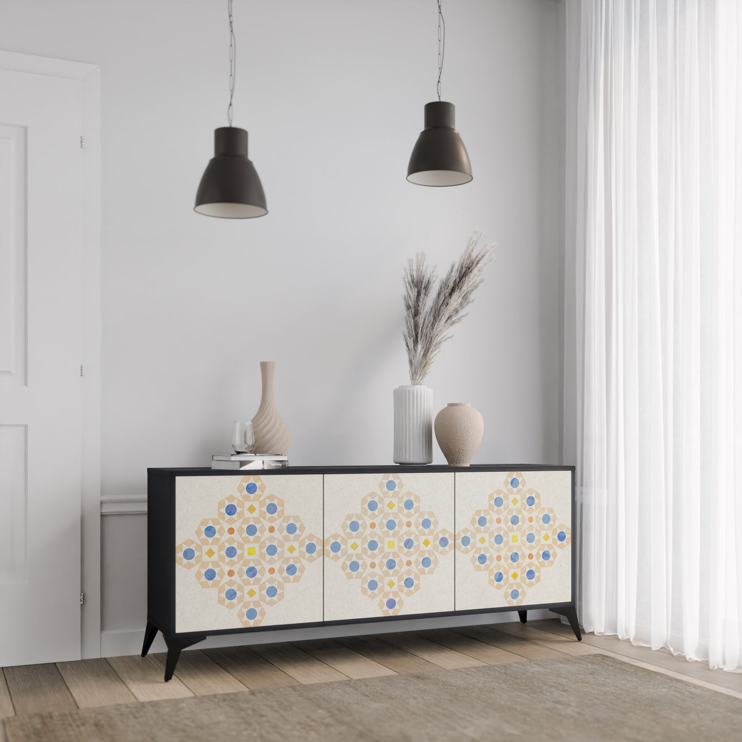 MÖNSTER PRISM 3-dörrars skänk i svart finish