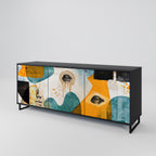 ABSTRACT FACES 3-Door Sideboard in Black Finish