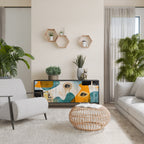 ABSTRACT FACES 3-Door Sideboard in Black Finish