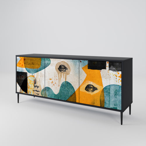 ABSTRACT FACES 3-Door Sideboard in Black Finish