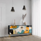 ABSTRACT FACES 3-Door Sideboard in Black Finish