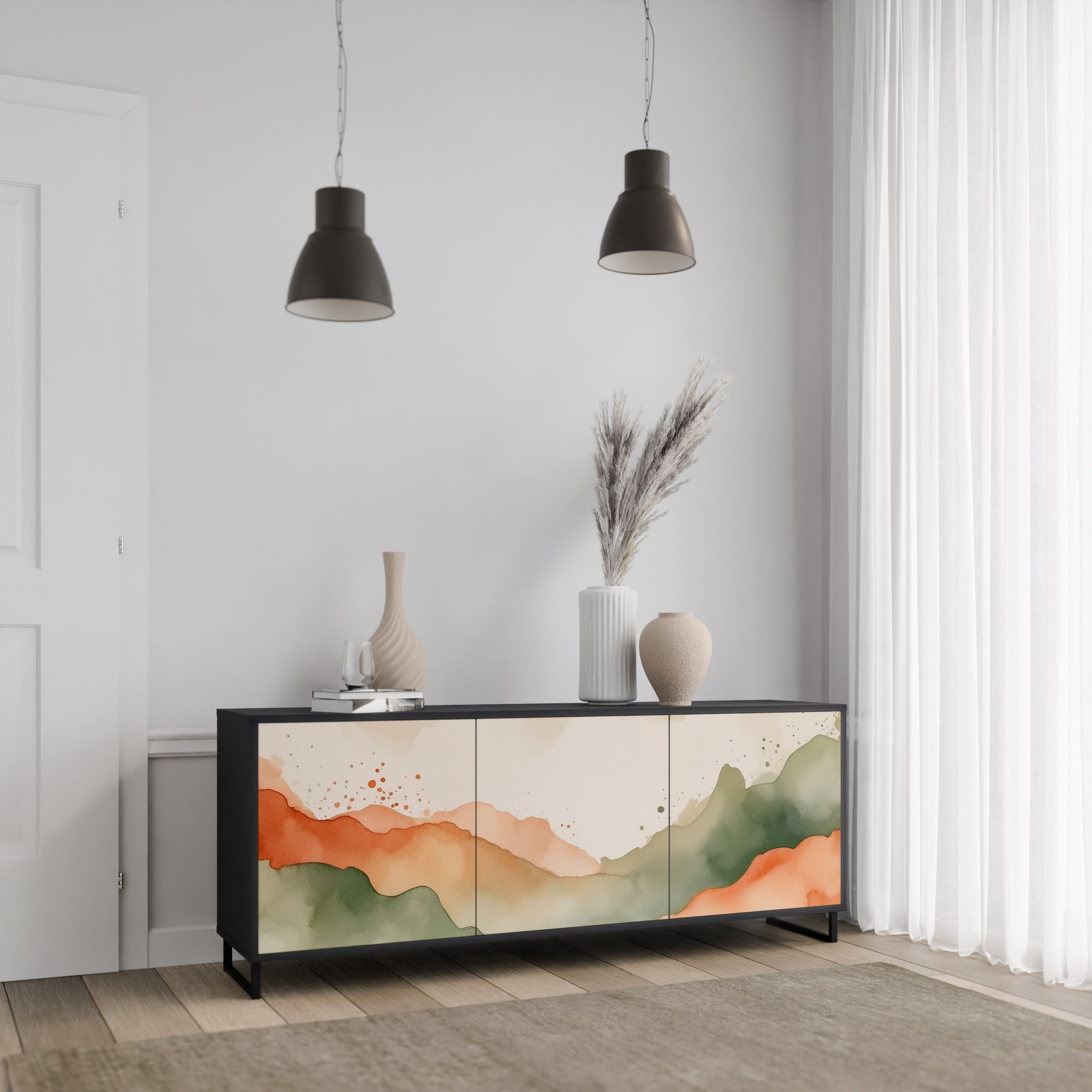 WATERCOLOR PEAKS 3-dörrars skänk i svart finish