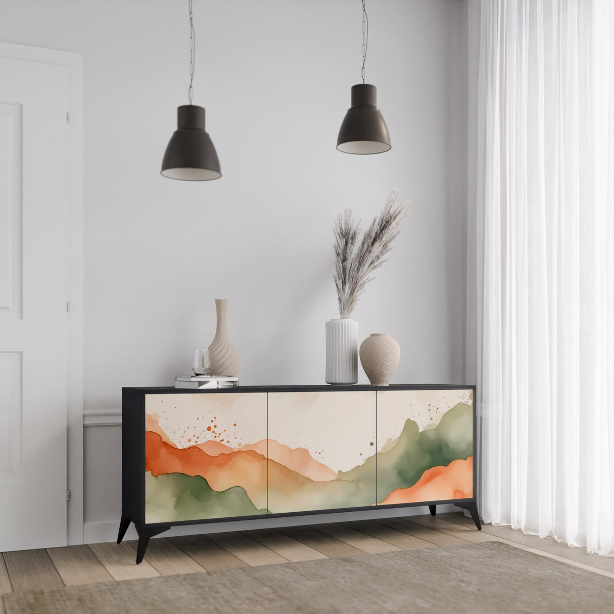 WATERCOLOUR PEAKS Skänk med tre dörrar