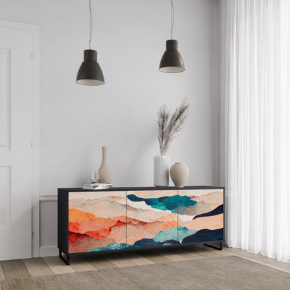 ABSTRAKT LANDSKAP 3-dörrars skänk i svart finish