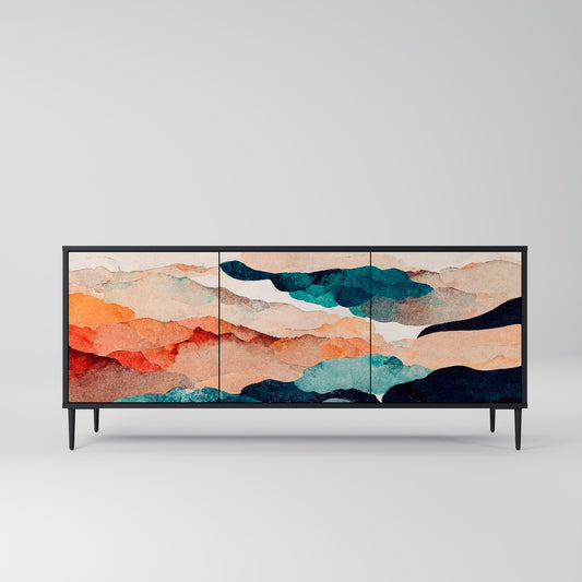 ABSTRACT LANDSCAPE 3-Door Sideboard in Black Finish