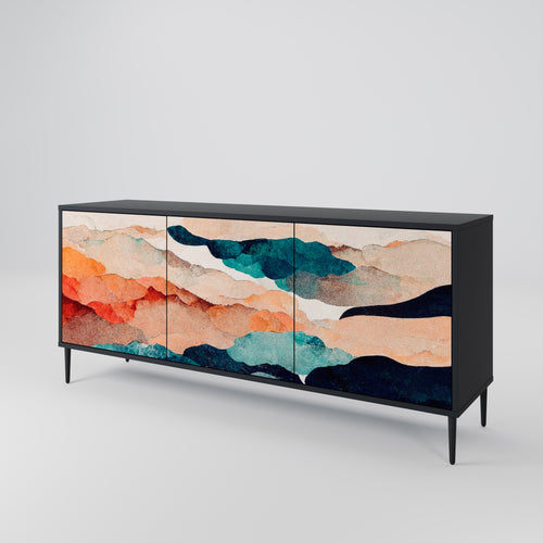 ABSTRACT LANDSCAPE 3-Door Sideboard in Black Finish