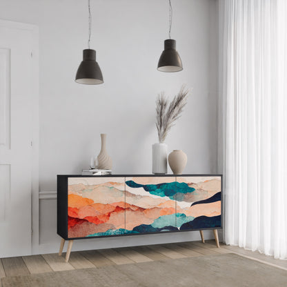 ABSTRAKT LANDSKAP 3-dörrars skänk i svart finish