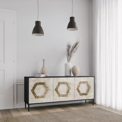 HEXAGONALA FORMAR 3-dörrars skänk i svart finish