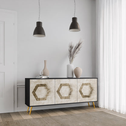 HEXAGONALA FORMAR 3-dörrars skänk i svart finish