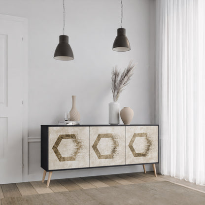 HEXAGONALA FORMAR 3-dörrars skänk i svart finish