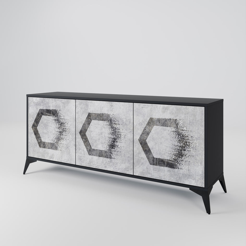 HEXAGONAL FIGURES 3-dörrars skänk i svart finish