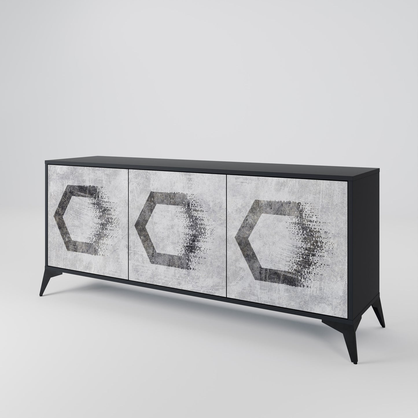 HEXAGONAL FIGURES 3-dörrars skänk i svart finish