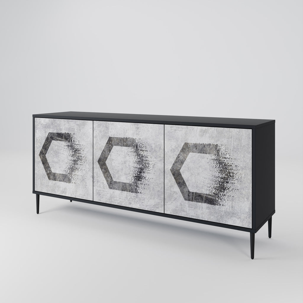 HEXAGONAL FIGURES 3-dörrars skänk i svart finish
