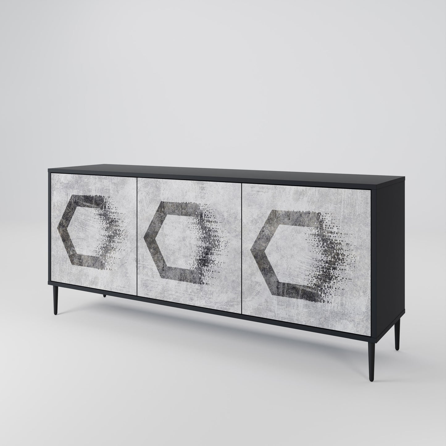HEXAGONAL FIGURES 3-dörrars skänk i svart finish