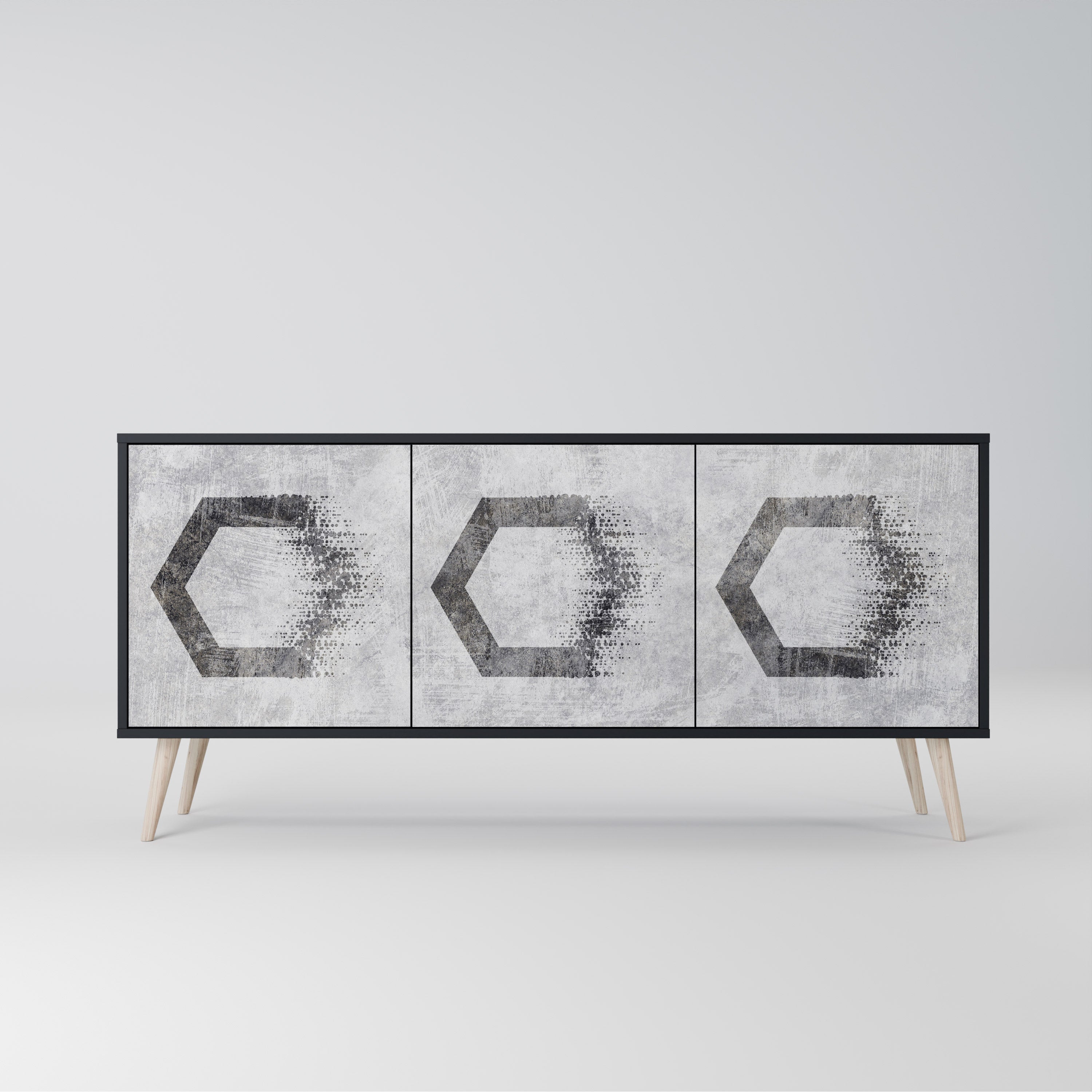 HEXAGONAL FIGURES 3-dörrars skänk i svart finish