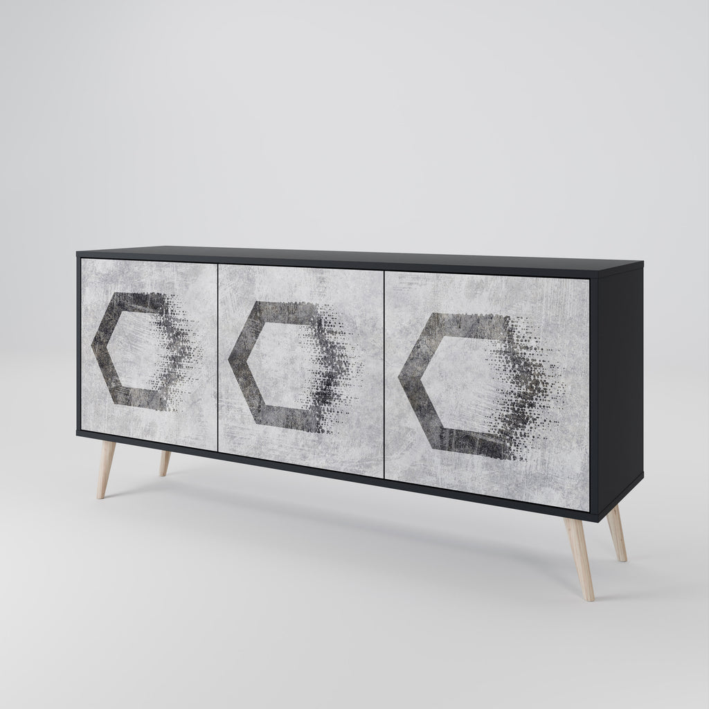 HEXAGONAL FIGURES 3-dörrars skänk i svart finish